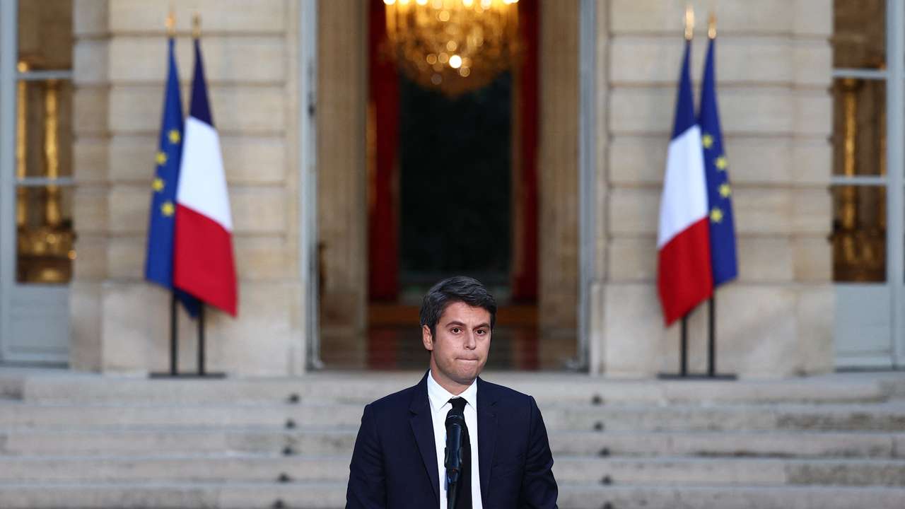 Gabriel Attal reacts after second round results of the 2024 snap legislative elections