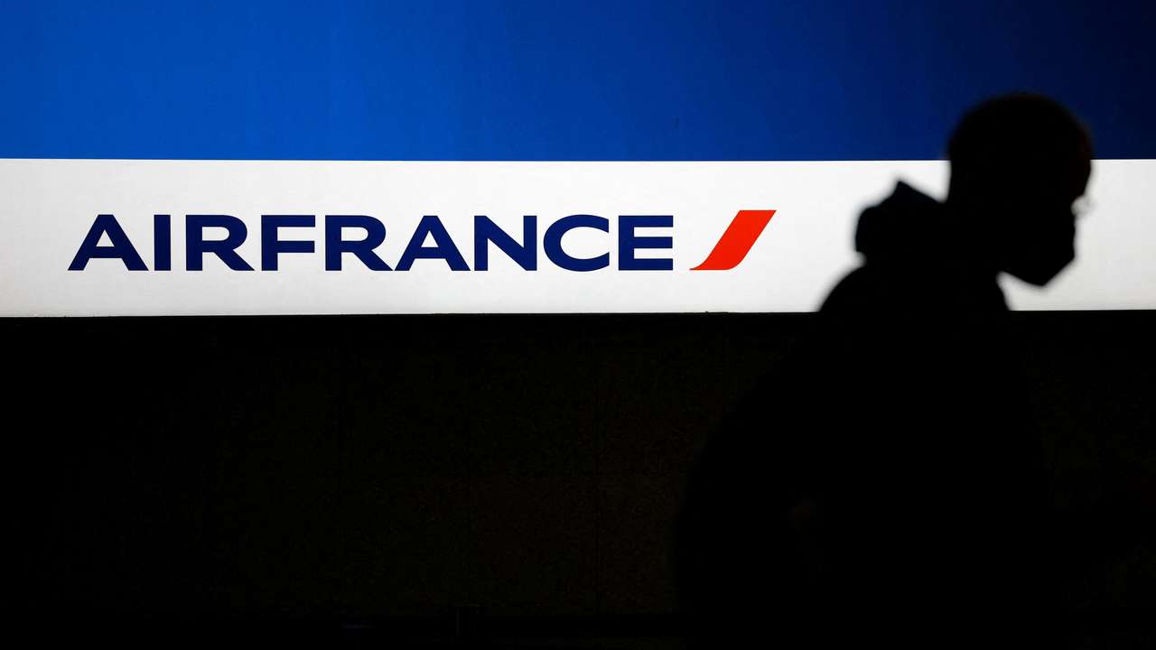 Logo of airline company Air France at the Nantes-Atlantique airport in Bouguenais