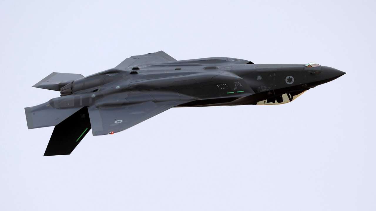 An Israeli Air Force F-35 fighter jet flies during an aerial demonstration at a graduation ceremony for Israeli Air Force pilots at the Hatzerim air base in southern Israel