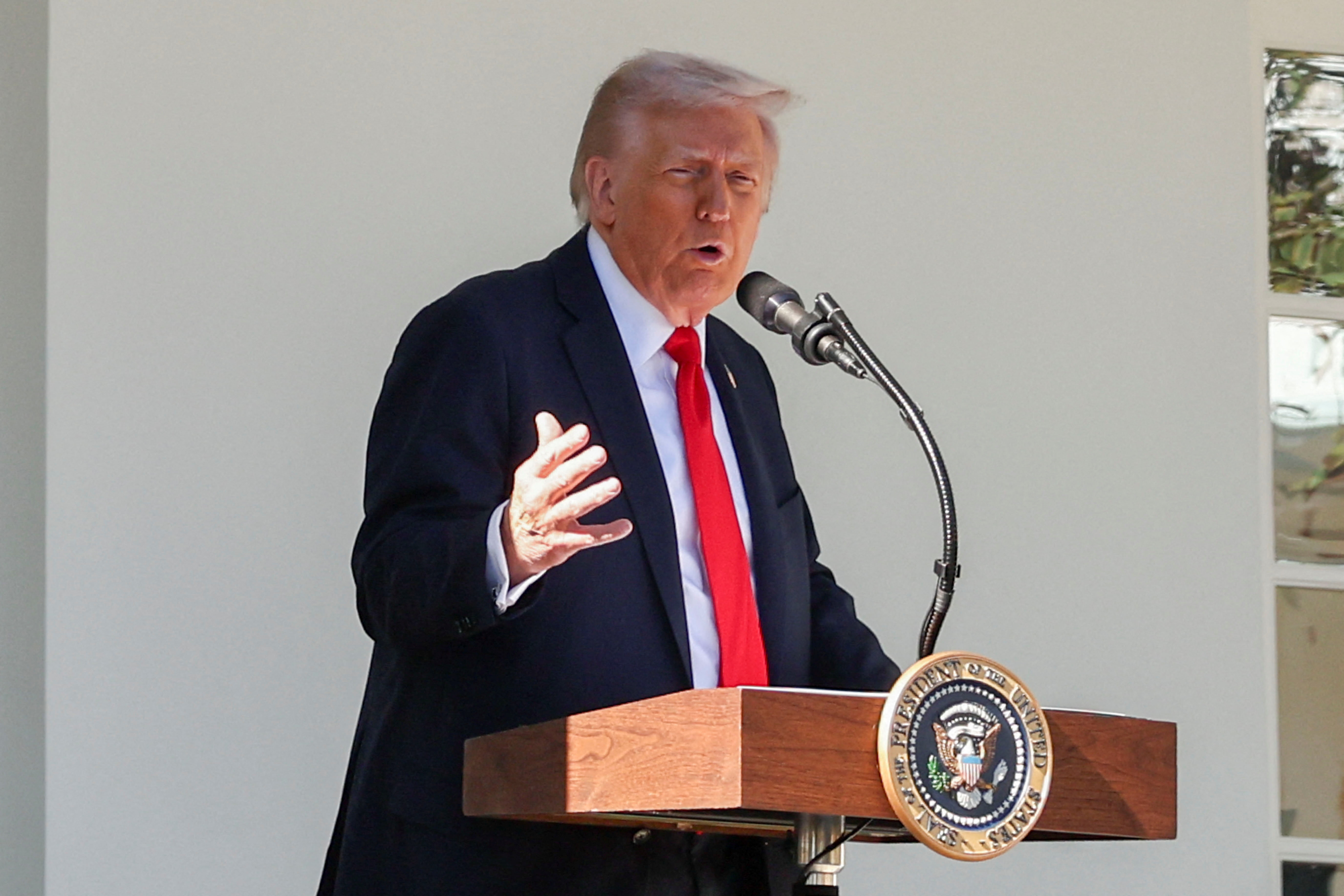 U.S. President Donald Trump hosts a Rose Garden Club lunch at the White House at the White House in Washington