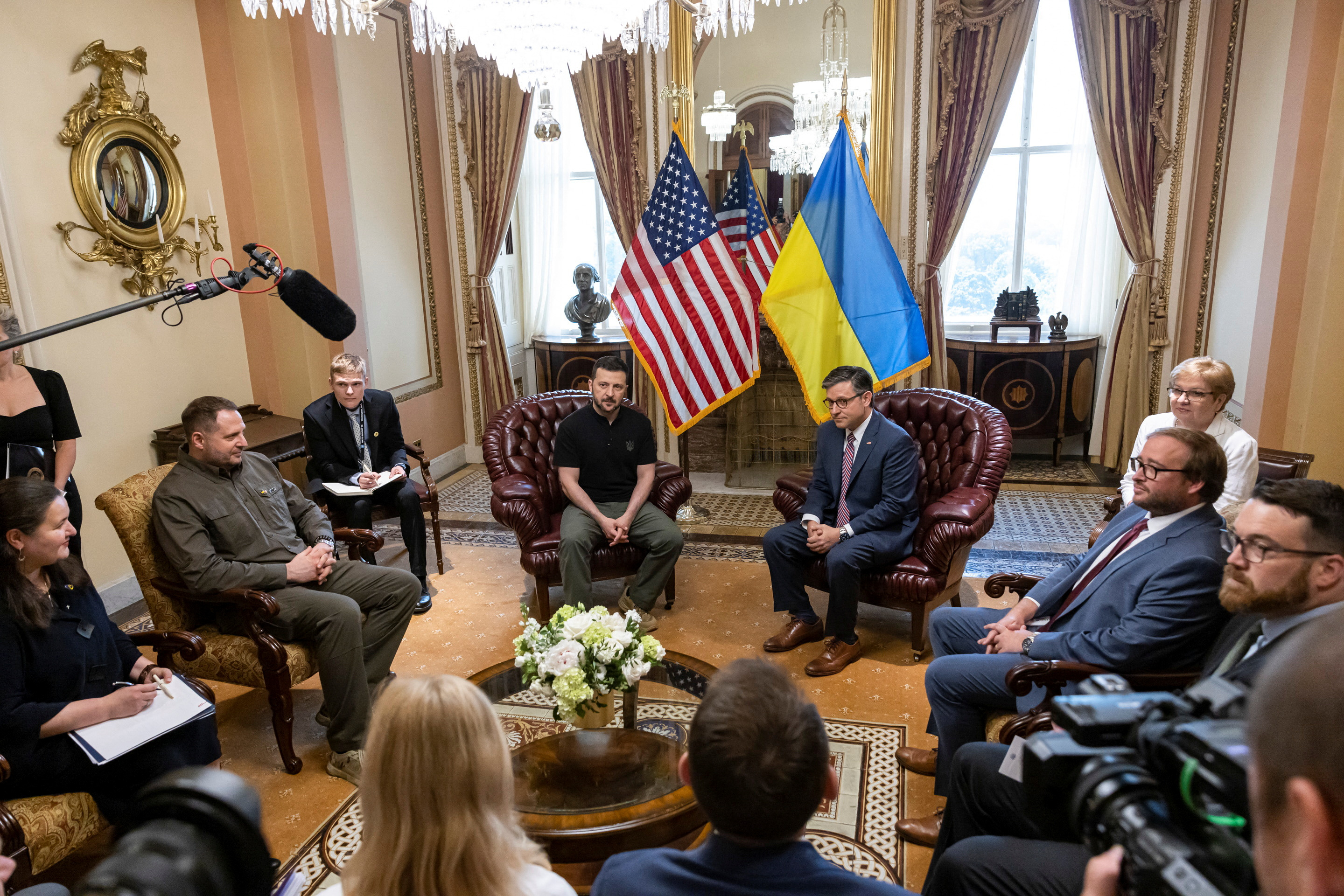 U.S. House Speaker Johnson (R-LA) meets with Ukrainian President Zelenskiy in Washington