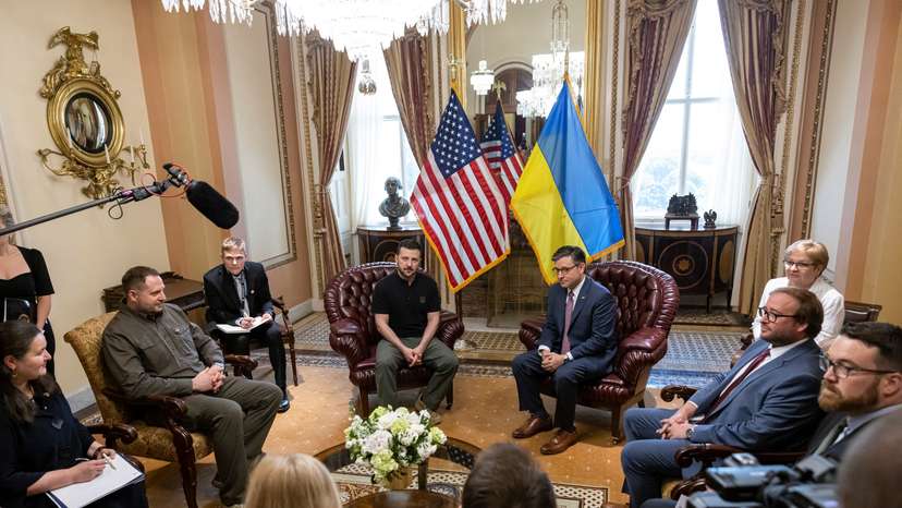 U.S. House Speaker Johnson (R-LA) meets with Ukrainian President Zelenskiy in Washington