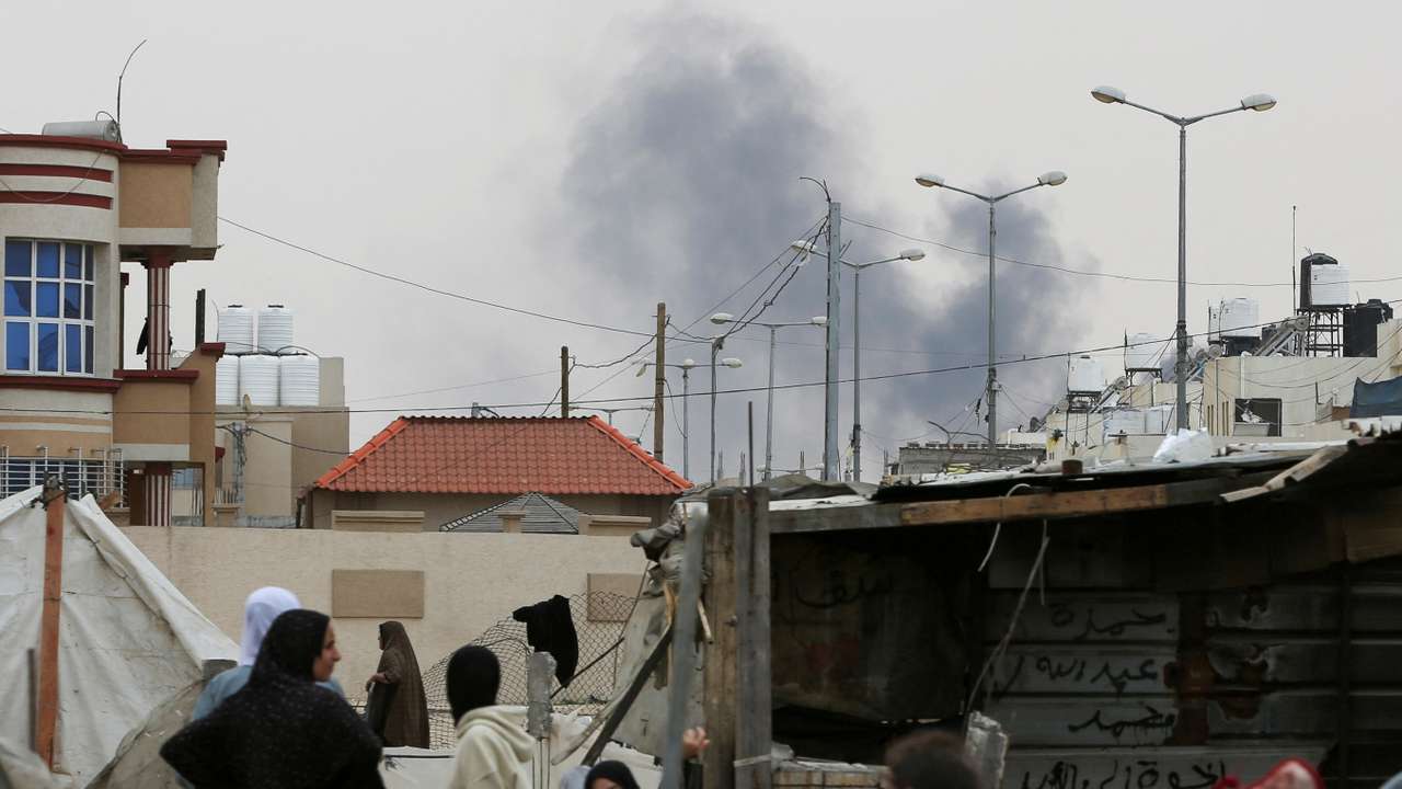 Smoke rises following Israeli strikes during an Israeli military operation in Rafah