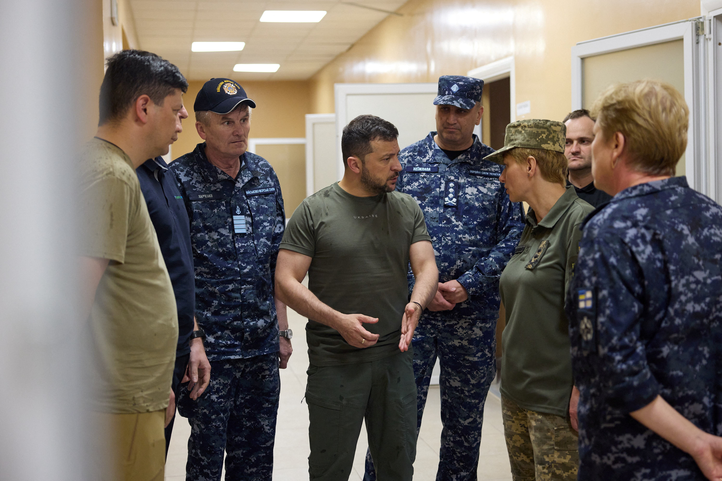 FILE PHOTO: Ukraine's President Zelenskiy speaks visits a military hospital in the town of Ochakiv