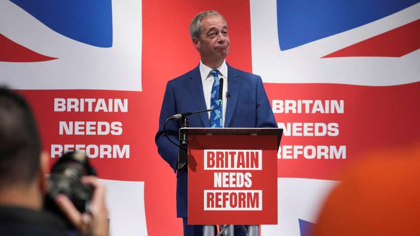 Honorary President of the Reform UK party Nigel Farage attends press conference, in London