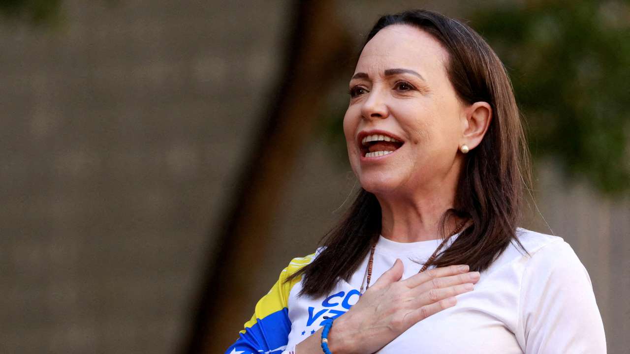 FILE PHOTO: Venezuela opposition leader Machado appears at protest
