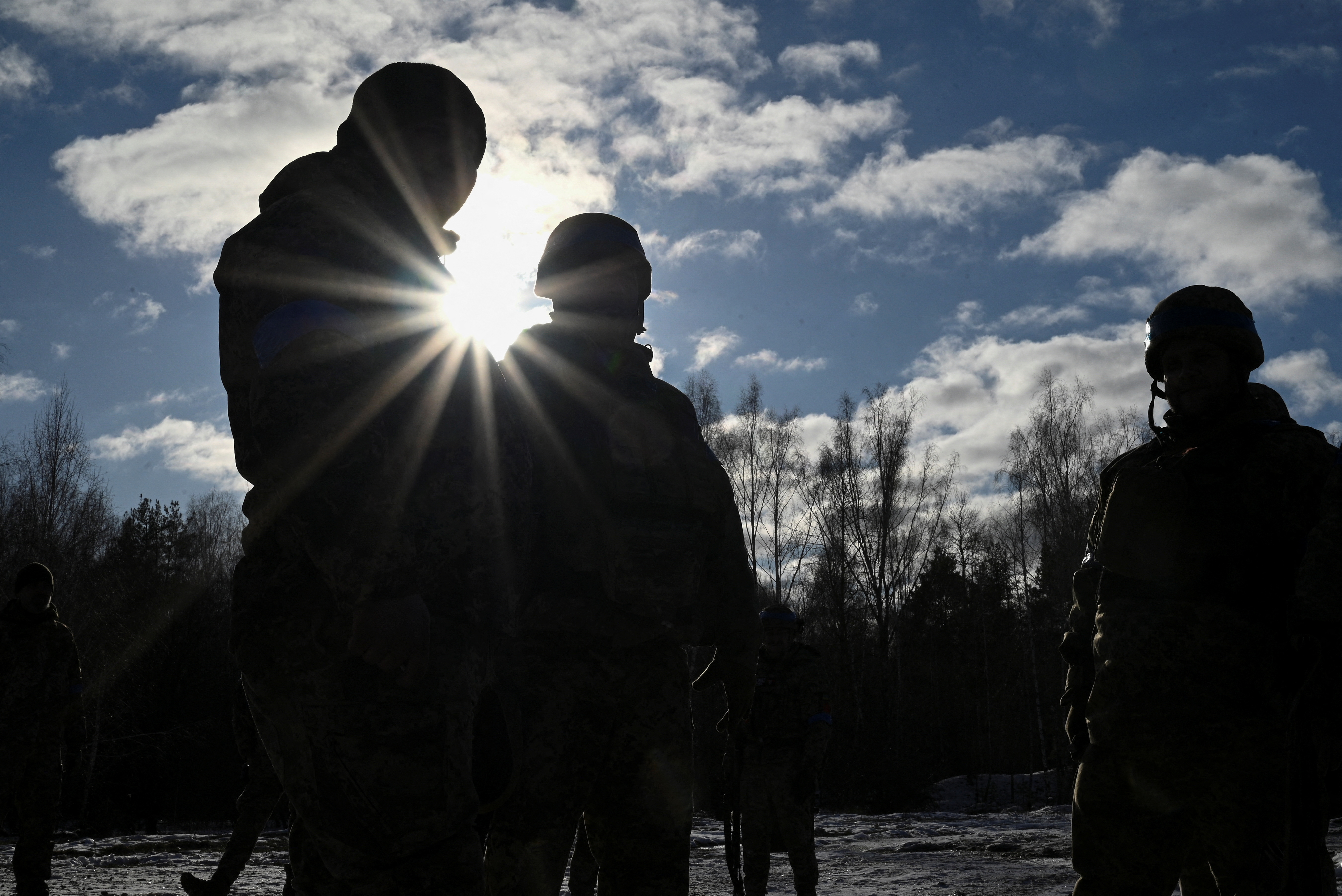 Ukrainian servicemen attend military exercises in Chernihiv region