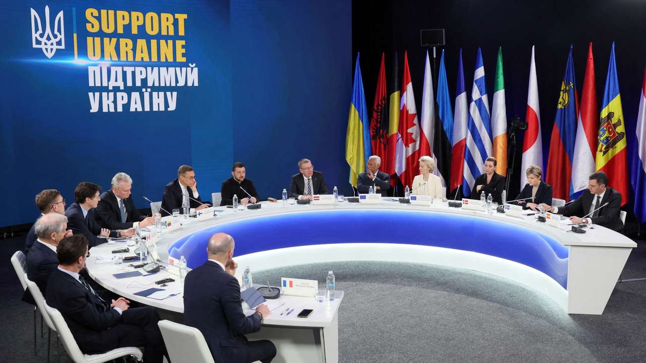 Press conference after 'Support Ukraine' summit marking the third anniversary of the Russian invasion, in Kyiv