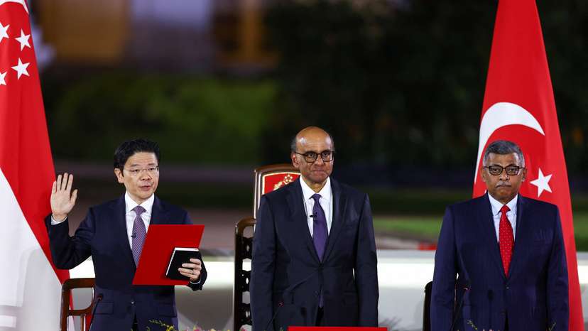 Singapore's Deputy Prime Minister and Minister of Finance Lawrence Wong is sworn in as Singapore's fourth Prime Minister