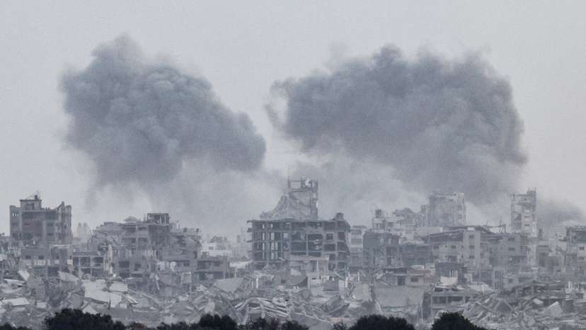 Smoke rises from Gaza after explosions, as seen from Israel