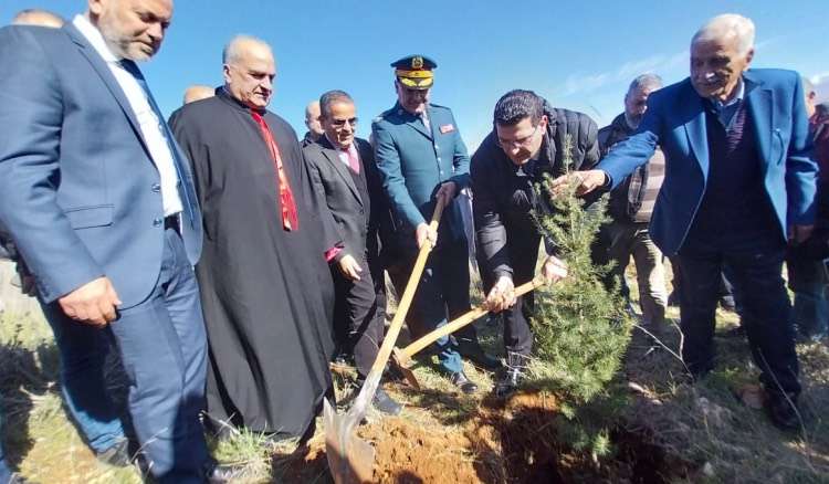Lebanon's Minister of Agriculture, Abass El Hajj Hassan, during the annual afforestation campaign in the Independence Park in Deir El Ahmar - Shleifa on January 20, 2024.