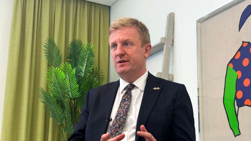 British Deputy Prime Minister Oliver Dowden speaks to Reuters in United Arab Emirates