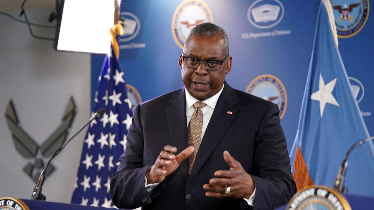 FILE PHOTO: Defense Secretary Austin hold a press conference at the Pentagon, in Washington