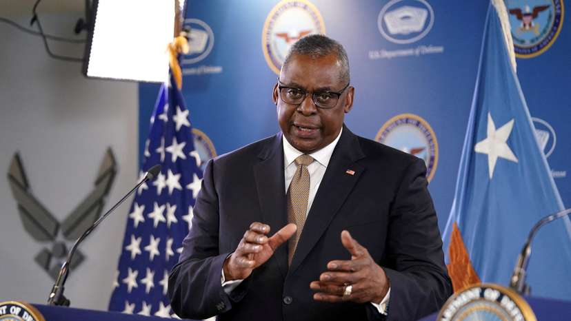 FILE PHOTO: Defense Secretary Austin hold a press conference at the Pentagon, in Washington