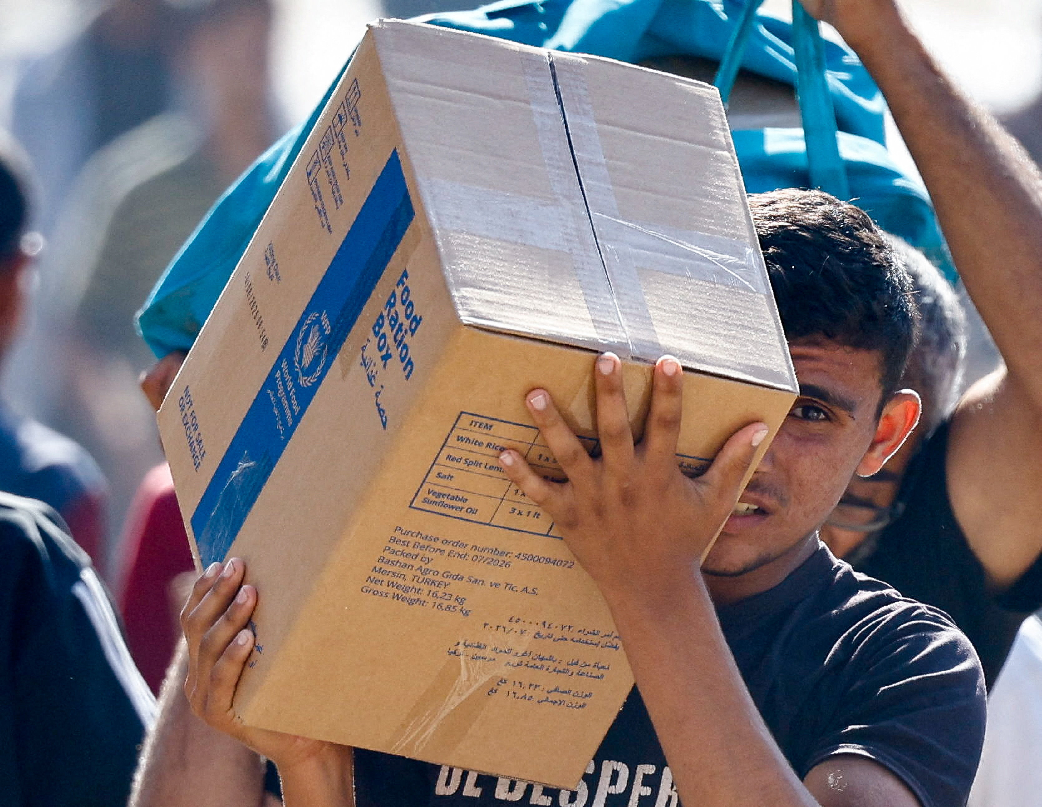 Palestinians carry aid that entered Gaza, in Zawaida