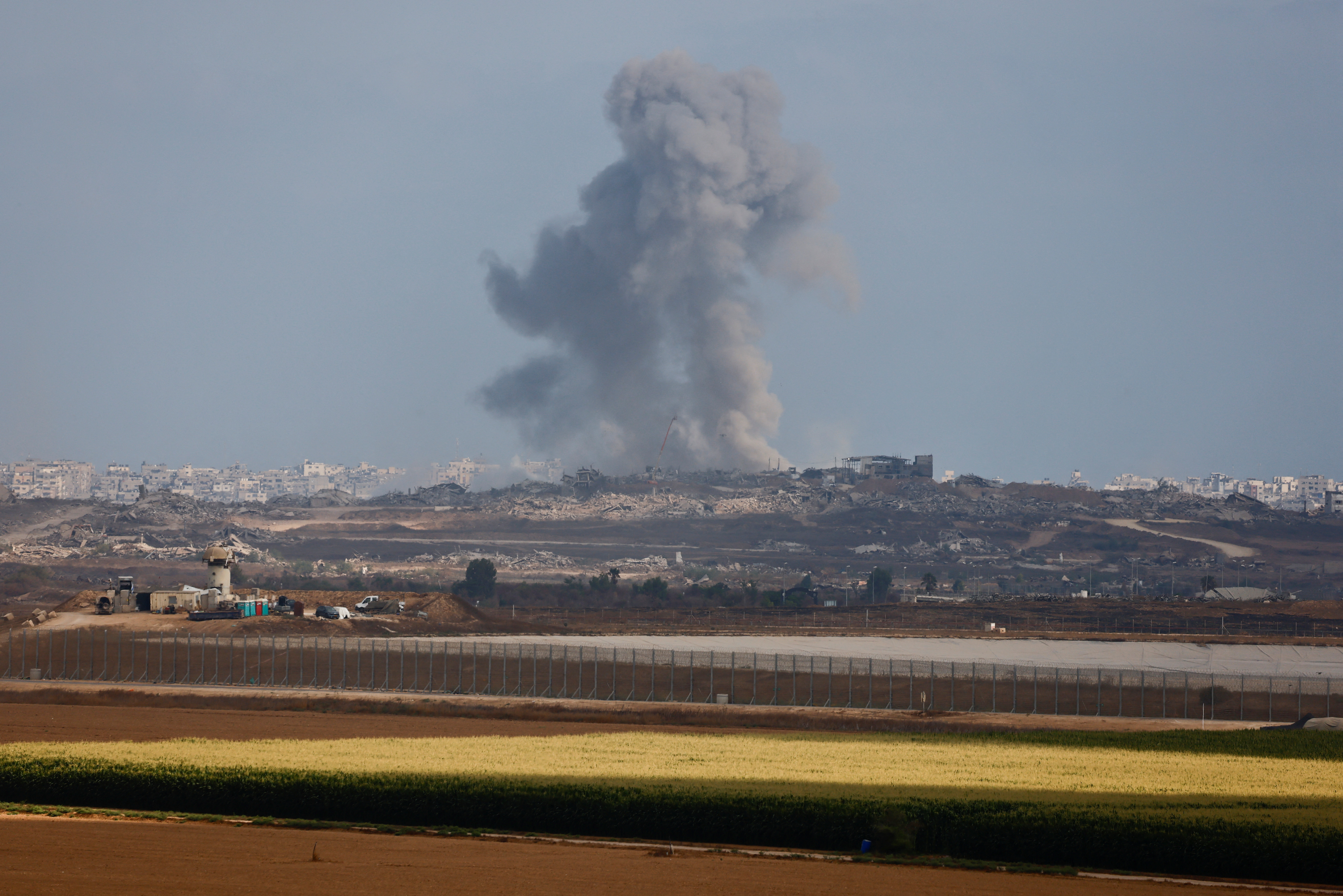 Smoke rises in Gaza, as seen from Israel