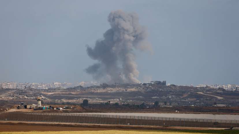 Smoke rises in Gaza, as seen from Israel