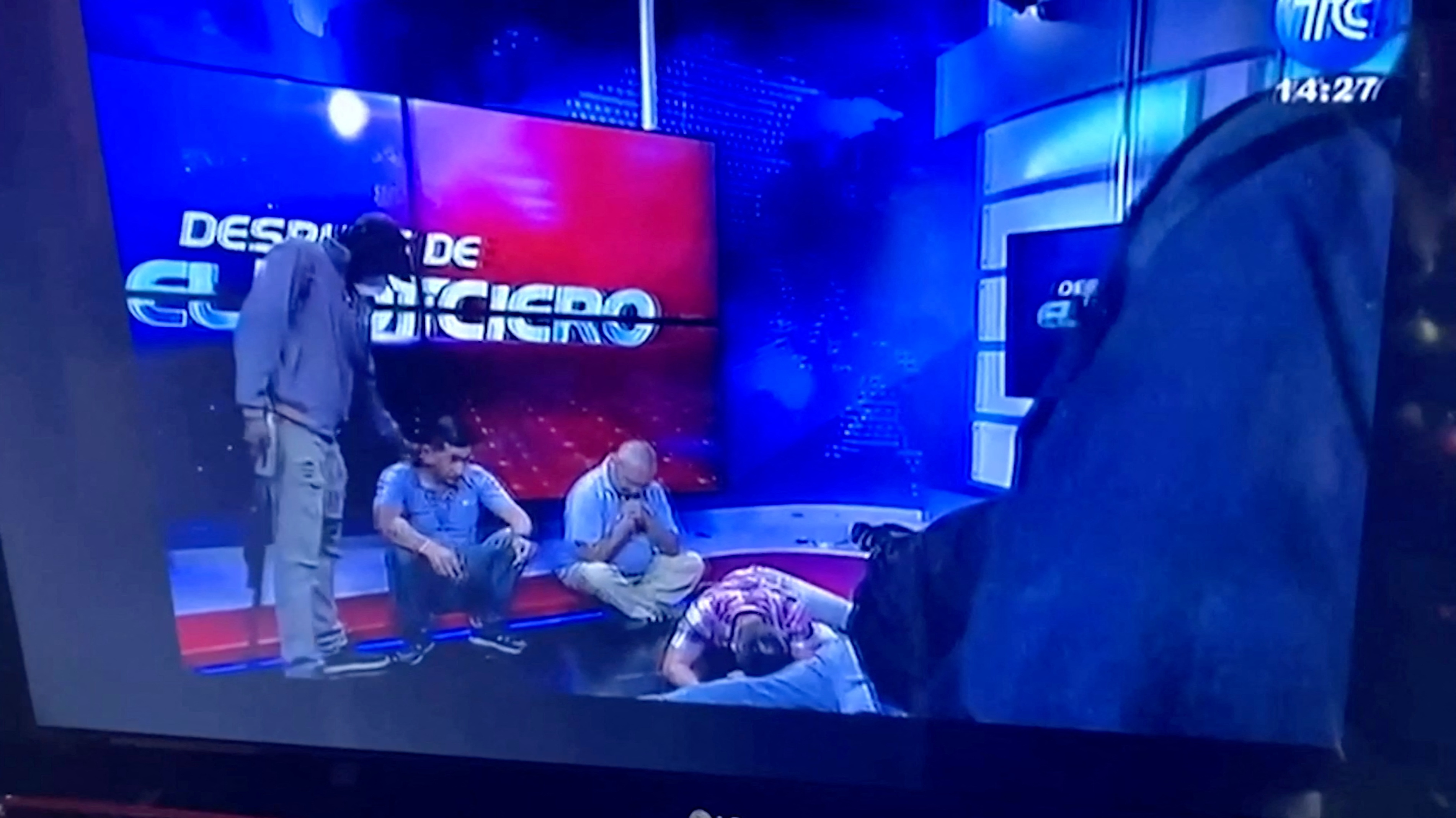 Reuters' recording of Ecuador's TV station TC signal channel captures shots heard on live feed
