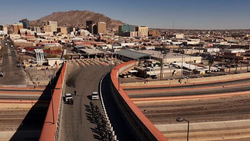 Members of U.S. Customs and Border Protection (CBP) perform a drill at the Paso del Norte International border bridge, as seen from Ciudad Juarez