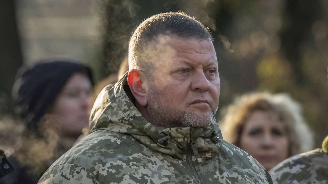 FILE PHOTO: Chief of the Ukrainian Armed Forces Zaluzhnyi visits a monument to Holodomor victims in Kyiv