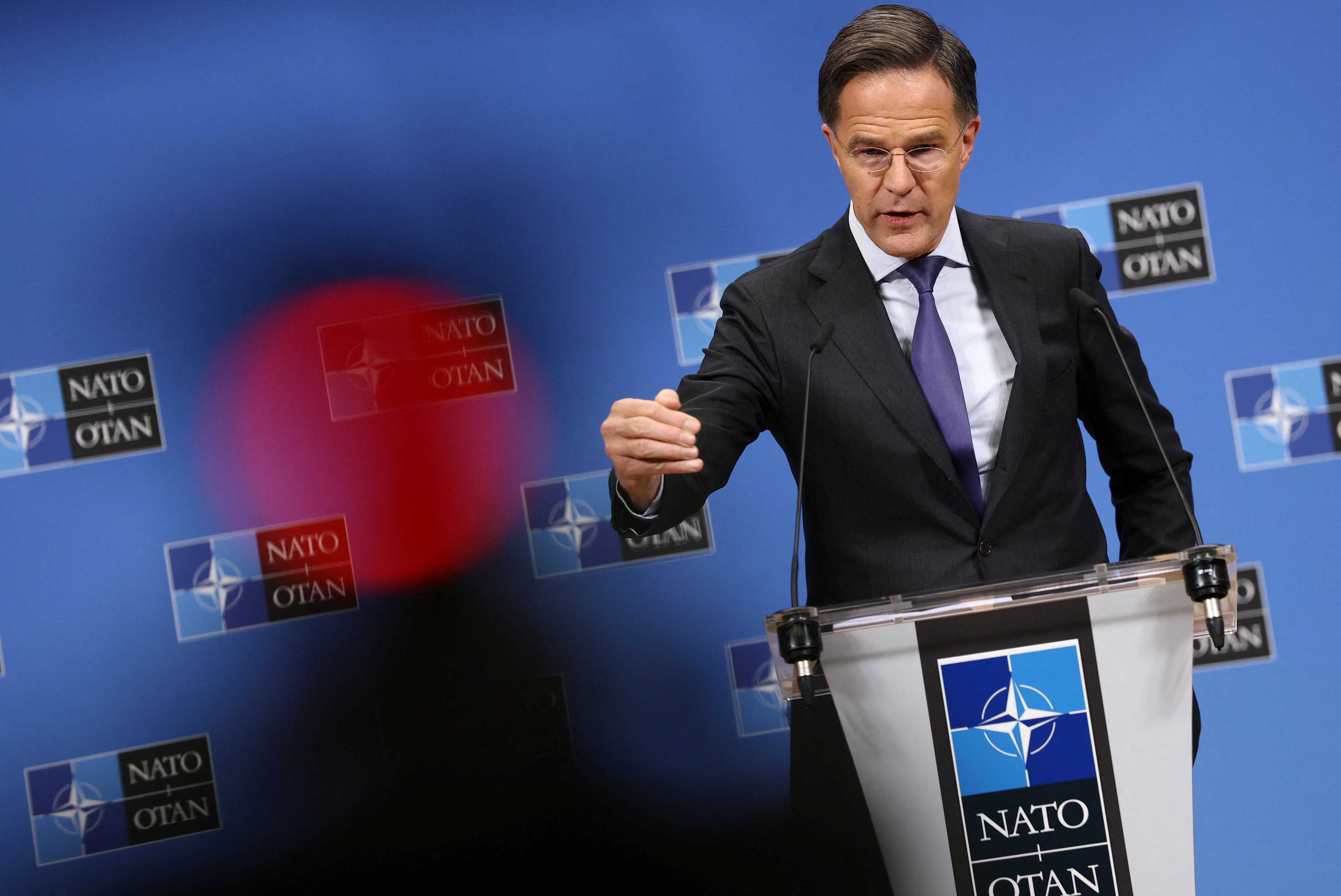 NATO Secretary General Rutte attends a press conference at the Alliance's headquarters in Brussels