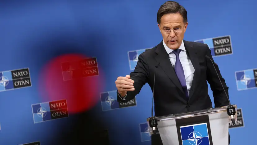 NATO Secretary General Rutte attends a press conference at the Alliance's headquarters in Brussels