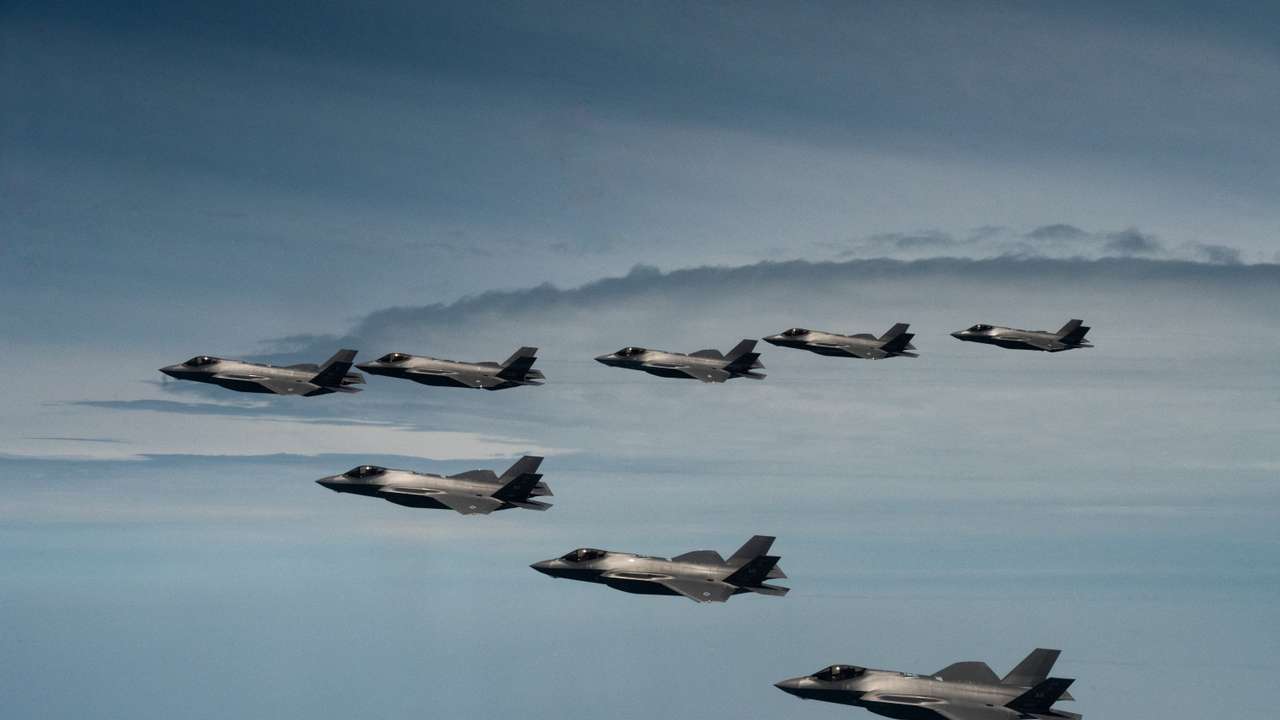 FILE PHOTO: U.S. Air Force F-35 Lightning IIs fly side by side with Republic of Korea Air Force F-35s