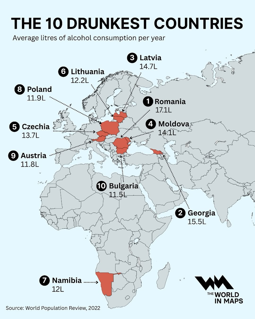 Who drinks the most 🍻 It turns out Eastern Europe leads the world in alcohol consumption — and 