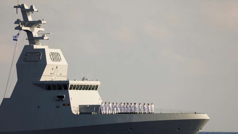 FILE PHOTO: Israeli sailors stand in formation on Israel's second Saar-6 corvette, a warship dubbed "Oz", before a welcoming ceremony by the Israeli navy to mark its arrival, in the Mediterranean Sea, off the coast of Haifa