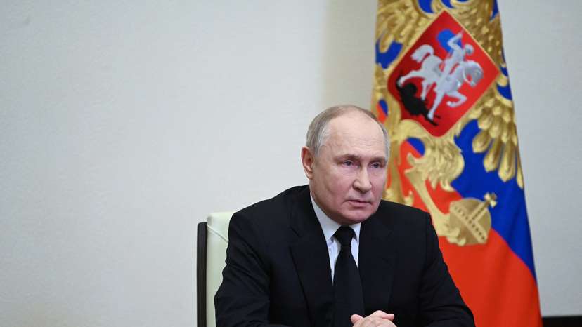 Russian President Vladimir Putin delivers a video address to the nation
