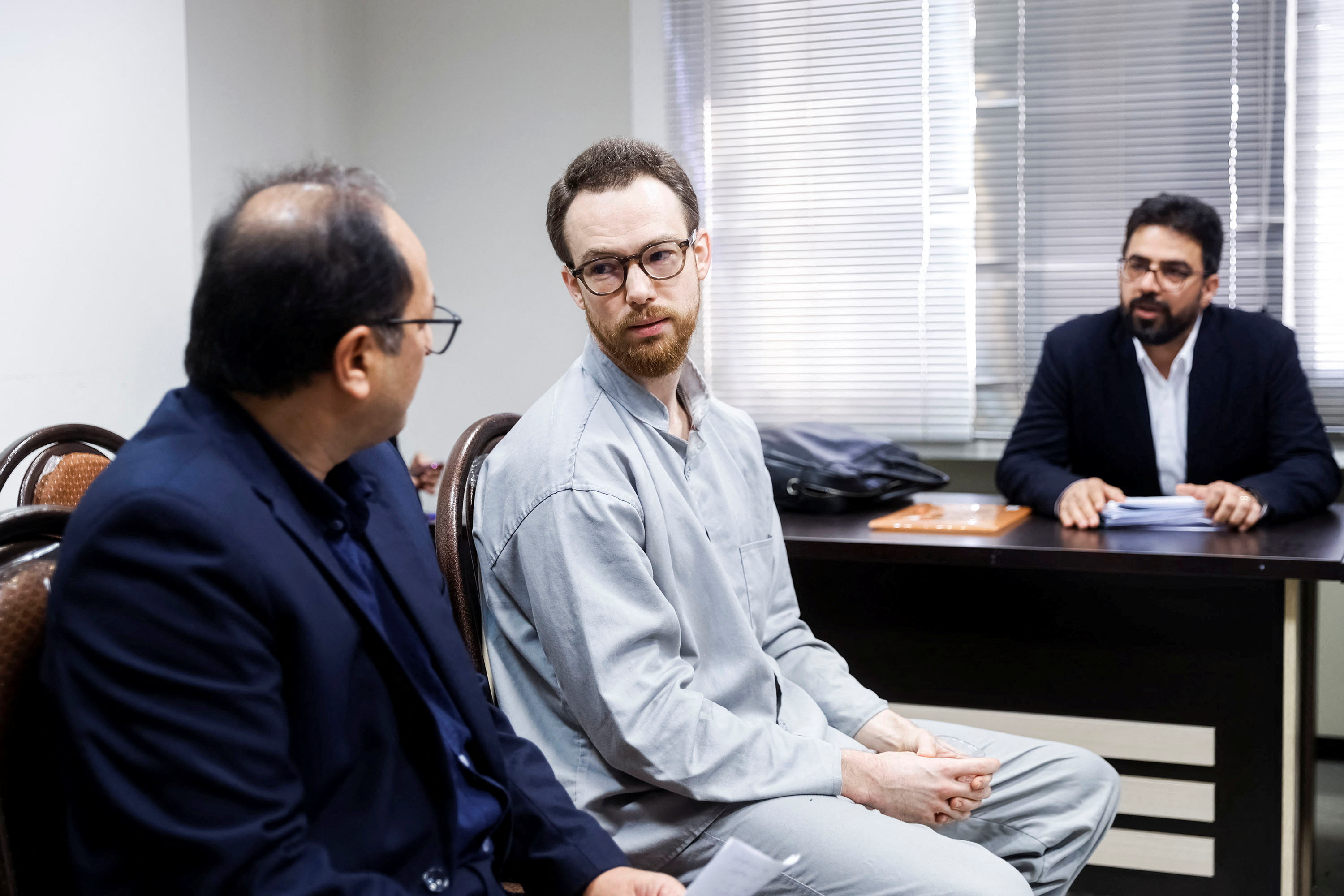 Swedish EU employee Johan Floderus attends a court session in Tehra