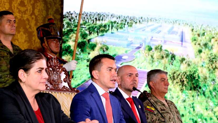 Ecuador's President Daniel Noboa details plans for new prisons, in Quito