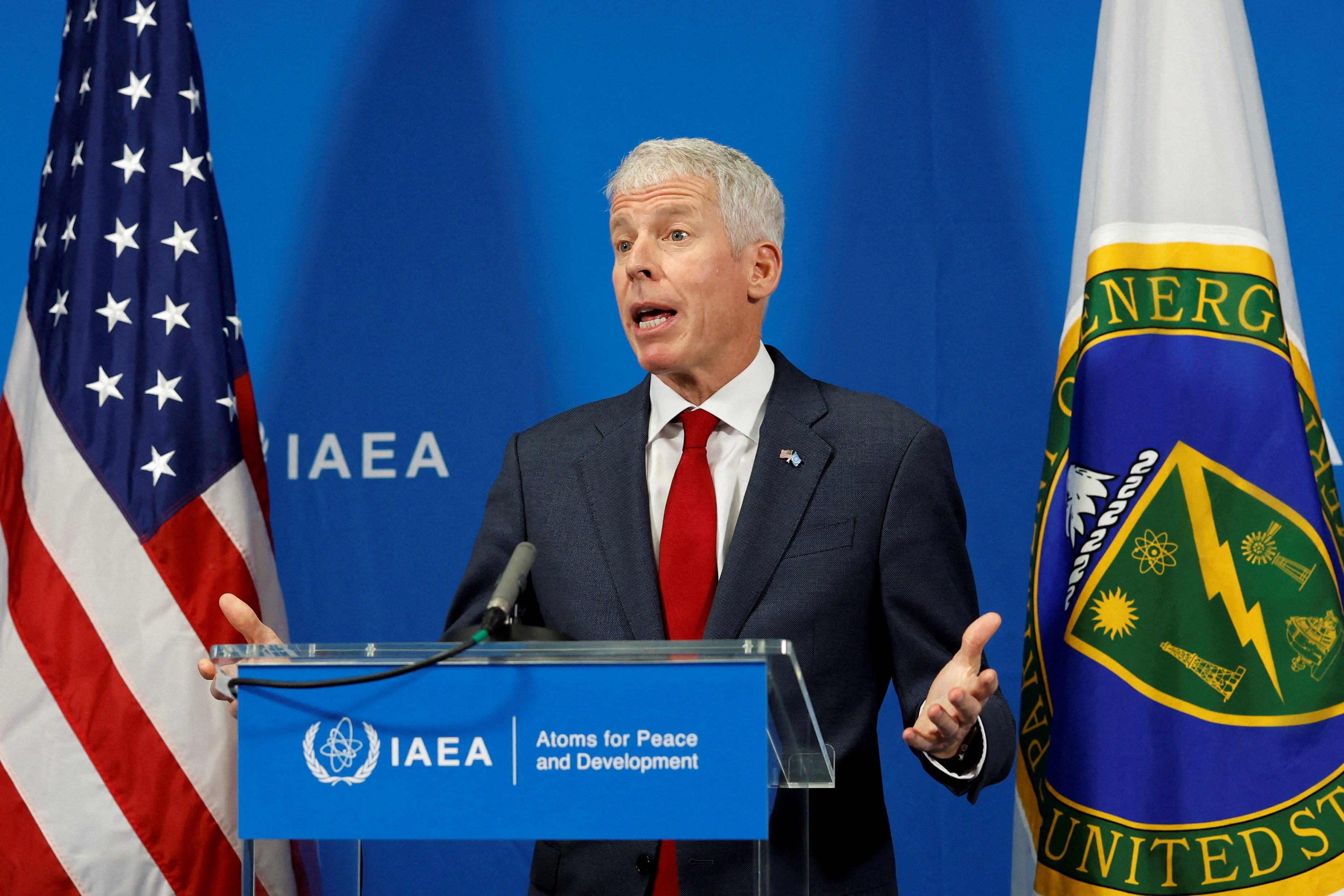 FILE PHOTO: U.S. Energy Secretary Wright holds press conference in Vienna