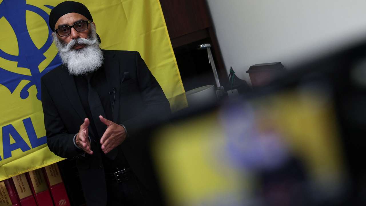 Gurpatwant Singh Pannun, a 56-year-old dual U.S.-Canadian citizen, speaks during an interview in New York City