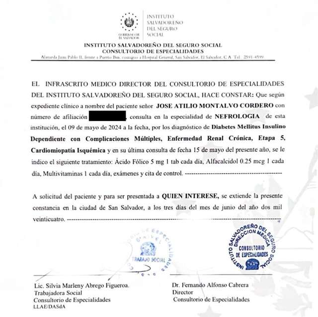 Shortly after his arrest, on the 3rd of June, Atilio Montalvo Cordero’s family requested a medical statement, which revealed the ailments he suffers.