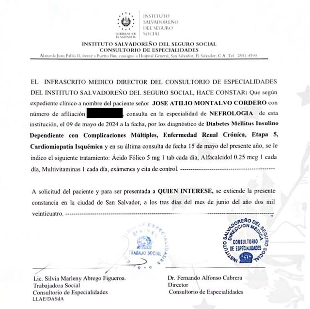 Shortly after his arrest, on the 3rd of June, Atilio Montalvo Cordero’s family requested a medical statement, which revealed the ailments he suffers.