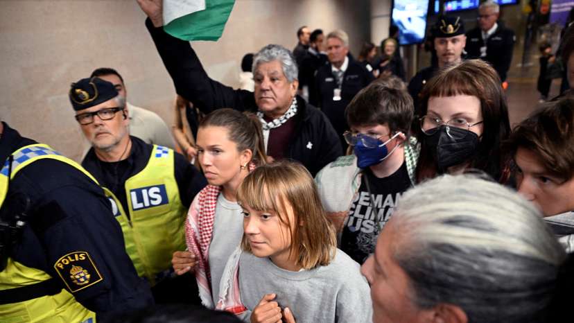 Greta Thunberg and other activists from the Global Sumud Flotilla arrive at Arlanda Airport, in Stockholm