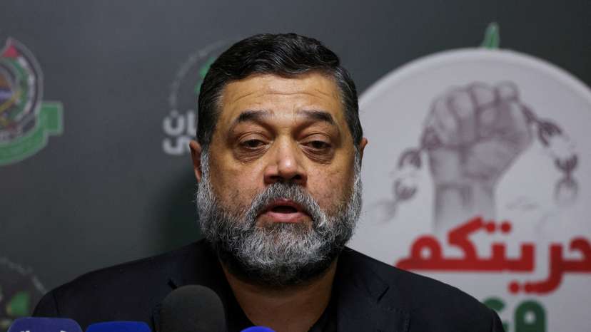 FILE PHOTO: Hamas official Hamdan speaks during a press conference, amid the ongoing conflict between Israel and Hamas, in Beirut