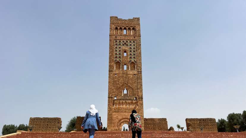 People visit the historic Mansourah Mosque in Tlemcen Province