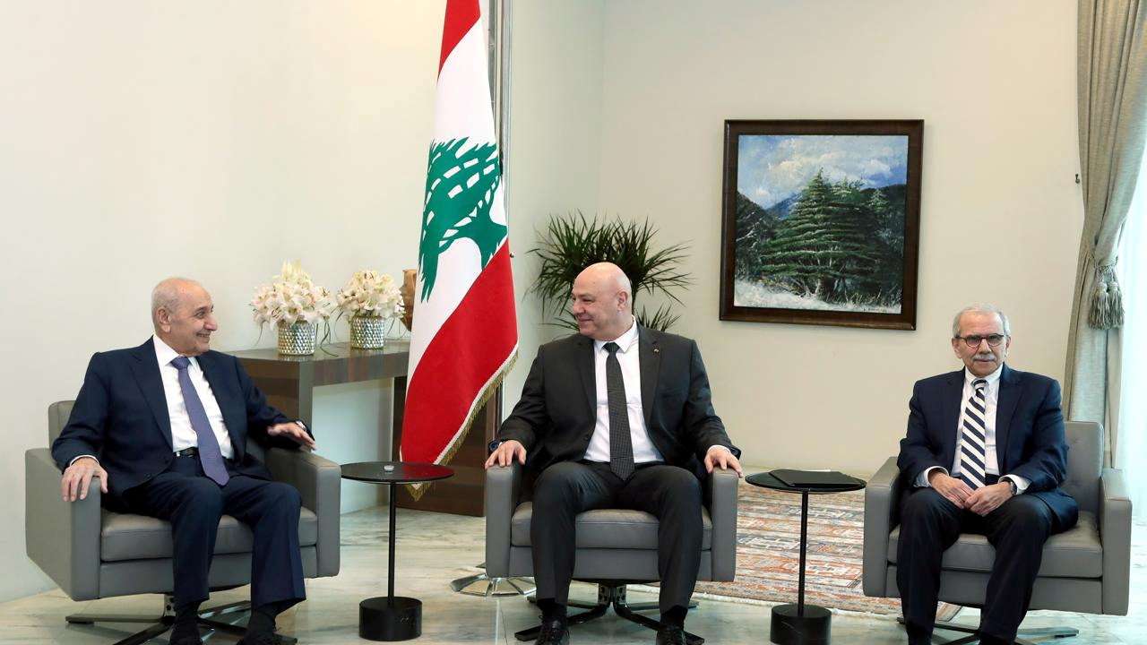 Lebanese Parliament Speaker Nabih Berri, President Aoun and Prime Minister-designate Salam meet in Baabda