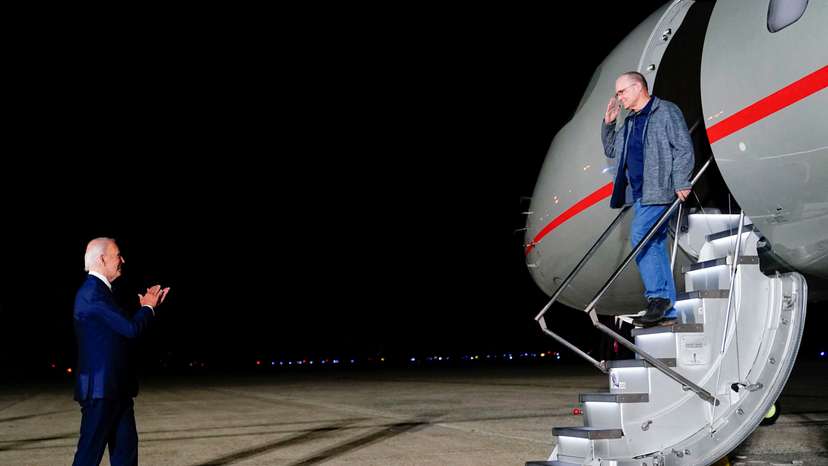 U.S. President Joe Biden meets with Americans released from detention in Russia, upon their arrival at Joint Base Andrews