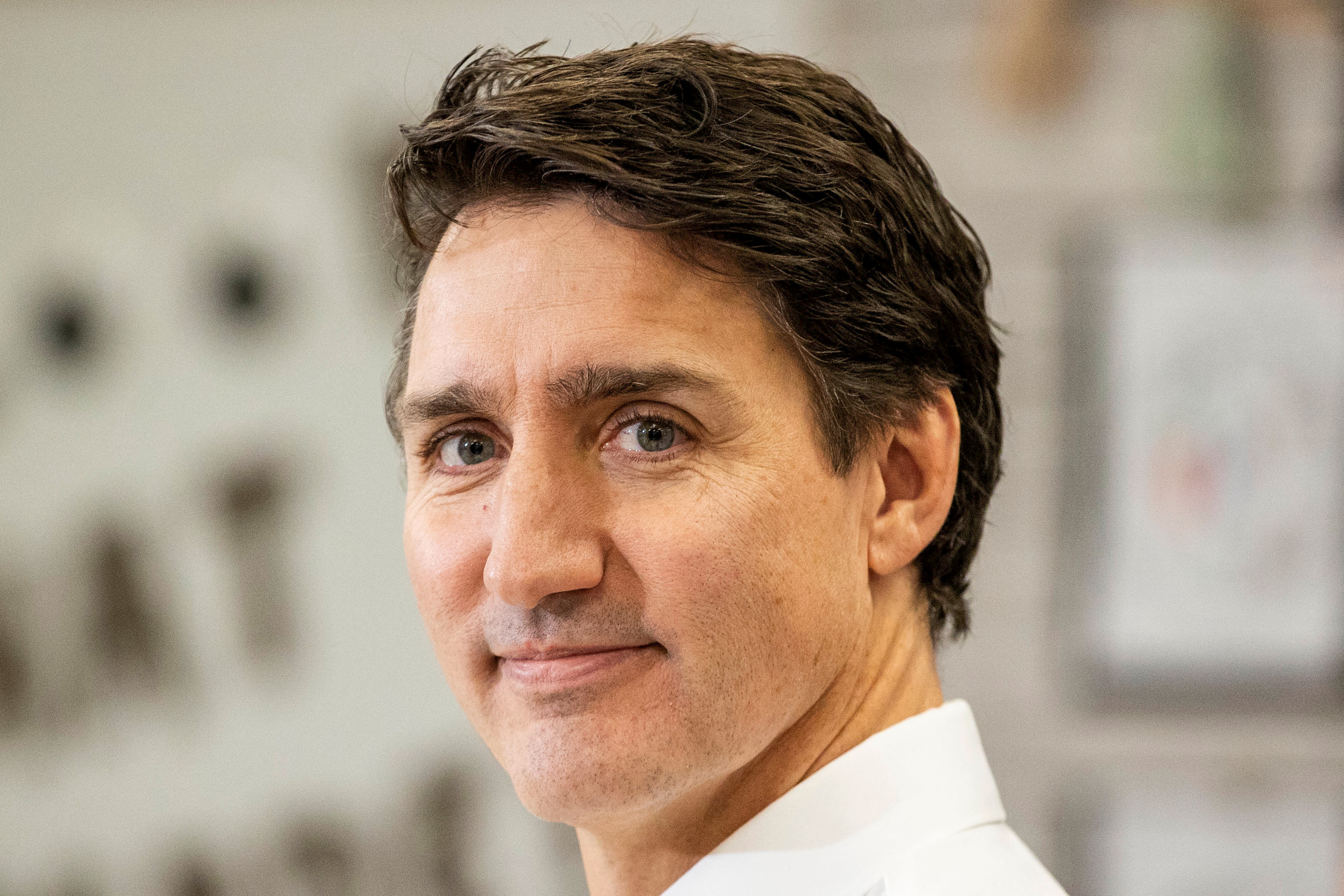 Canada's Prime Minister Trudeau makes an announcement in Brampton