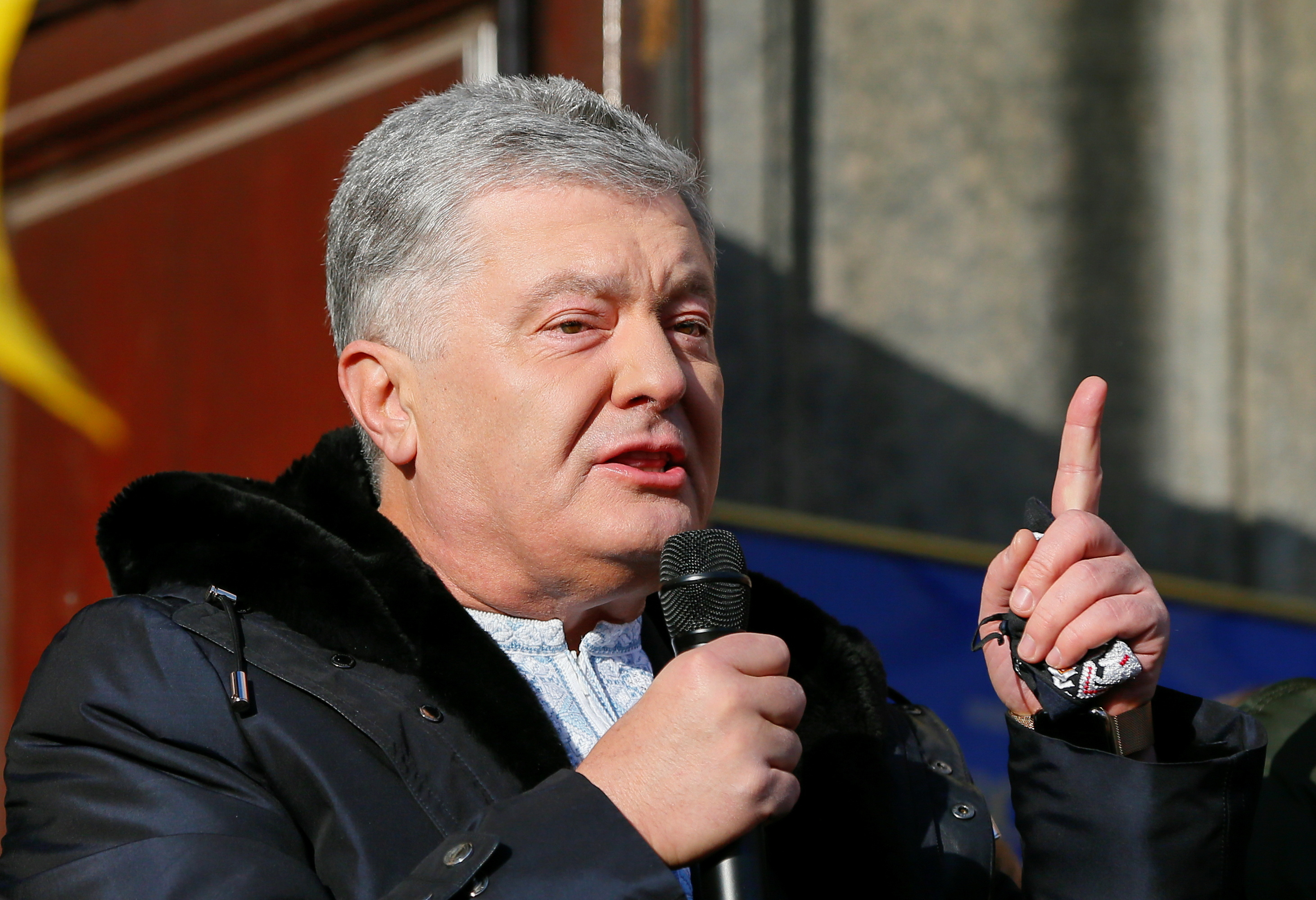 Ukrainian former President Poroshenko arrives at a court building in Kyiv