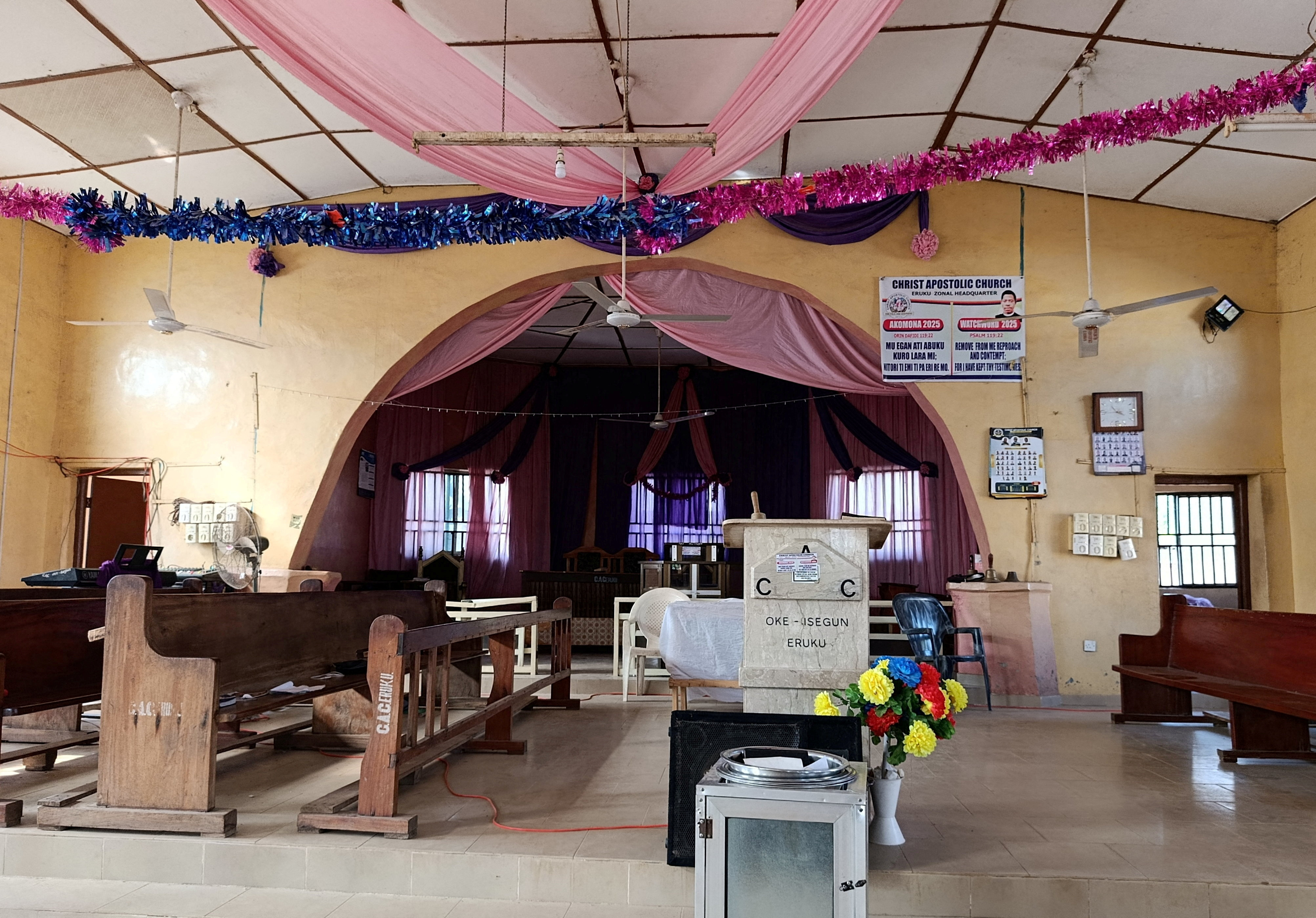 FILE PHOTO: An interior view of the Christ Apostolic Church in the town of Eruku in central Nigeria's Kwara state