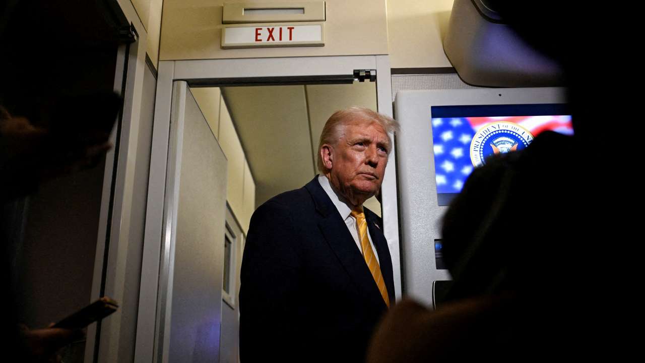 U.S. President Trump boards Air Force One for travel to Palm Beach, Florida