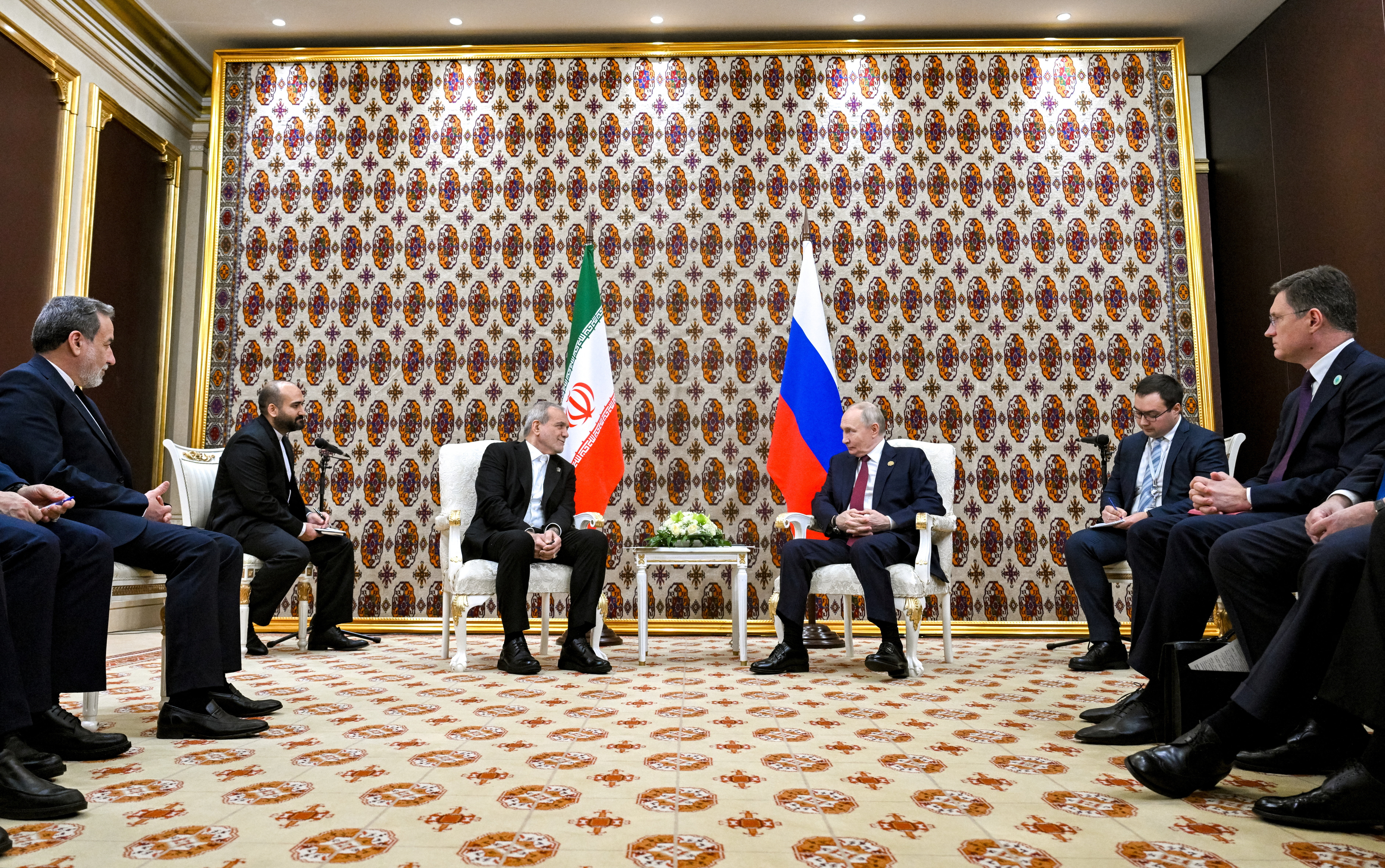 Russian President Vladimir Putin meets with Iranian President Masoud Pezeshkian in Ashgabat