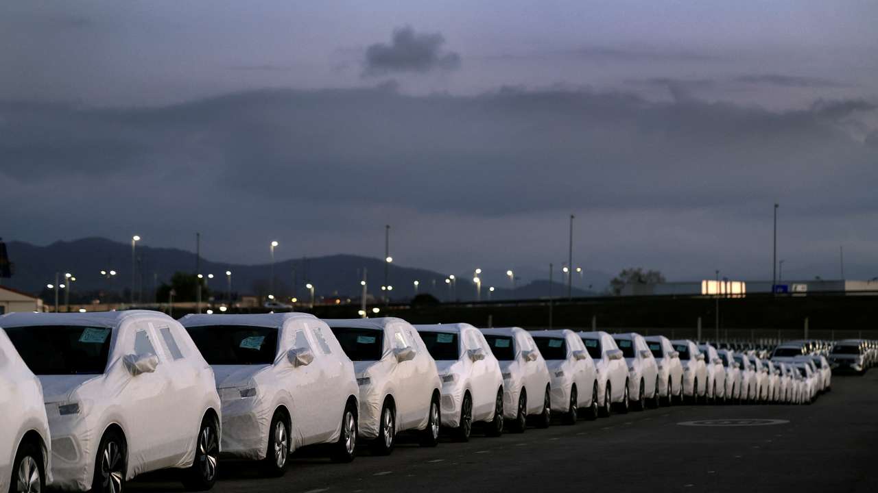 Vehicles line up at Spain's Santander port