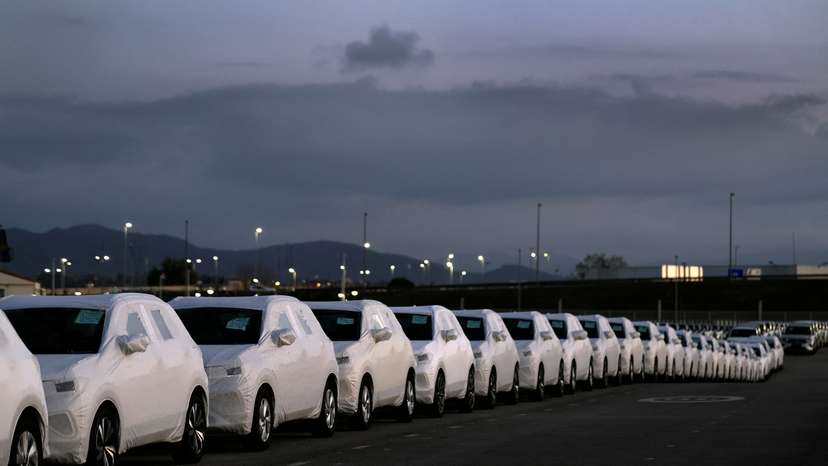 Vehicles line up at Spain's Santander port