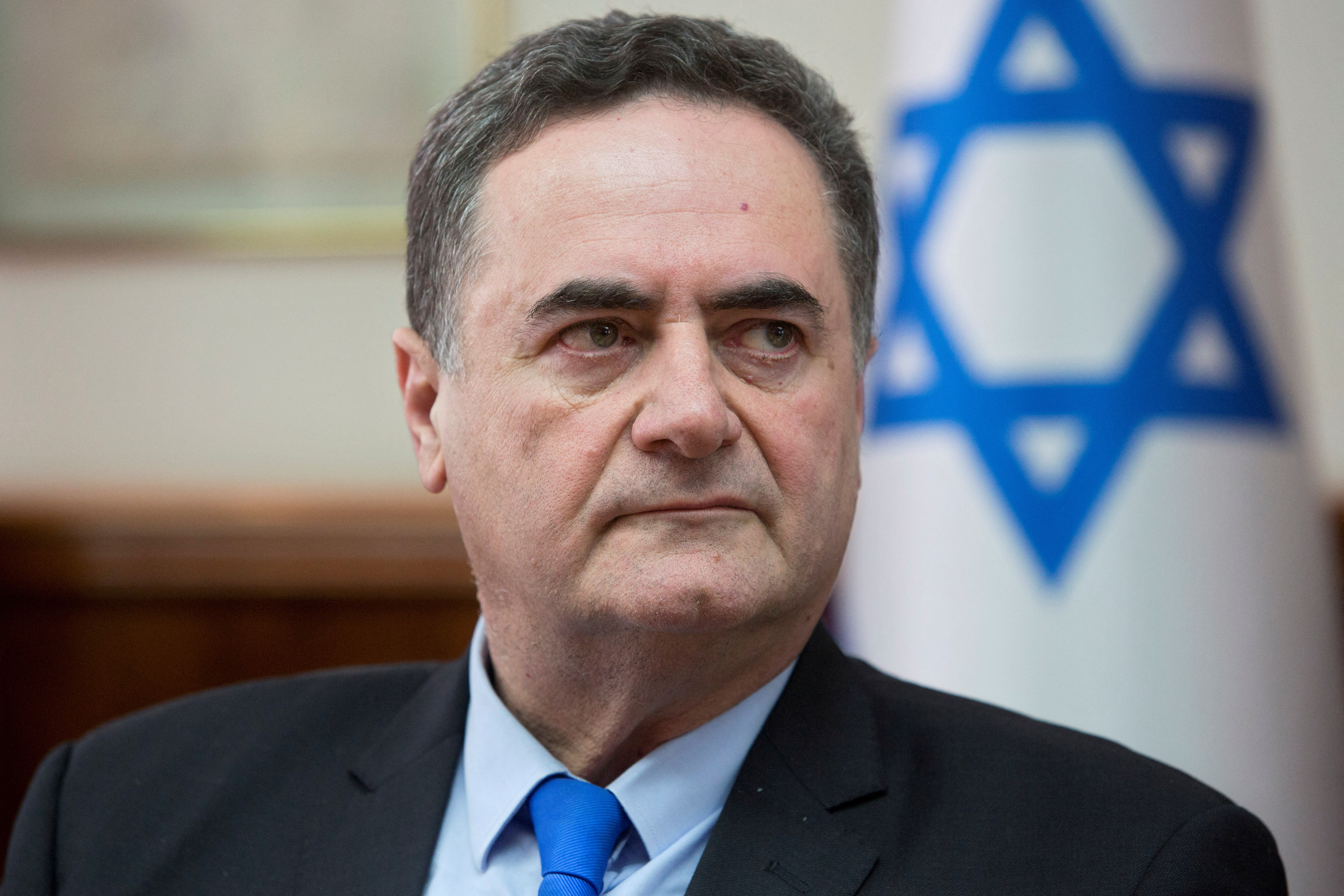FILE PHOTO: Israeli transportation minister Israel Katz attends the cabinet meeting at the Prime Minister's office in Jerusalem