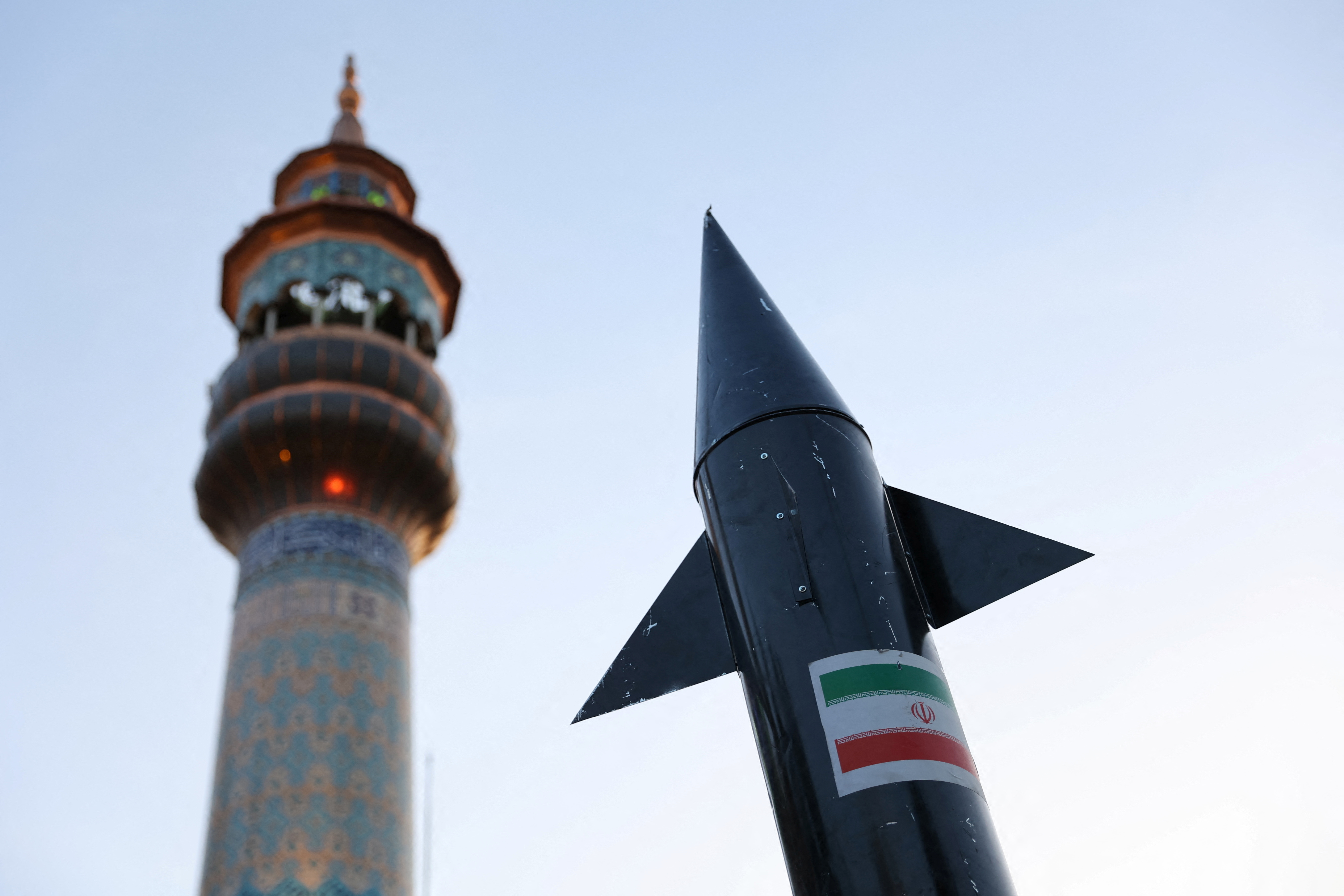 FILE PHOTO: A model of a missile is seen during a celebration following the IRGC attack on Israel, in Tehran
